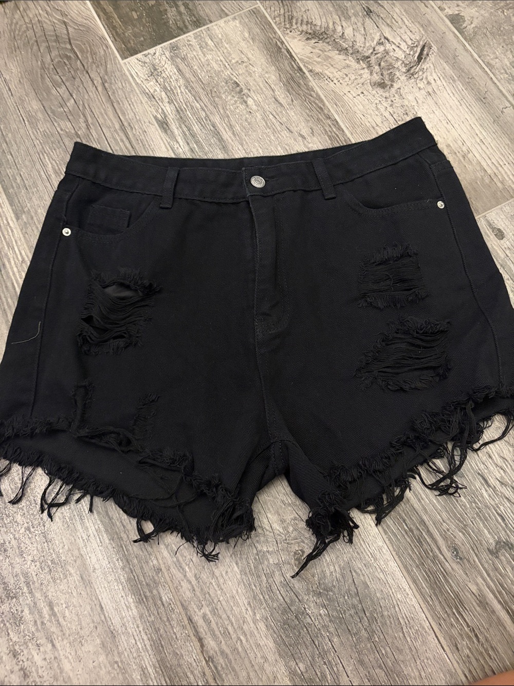 Black Distressed Frayed Hem Women's Denim Shorts
